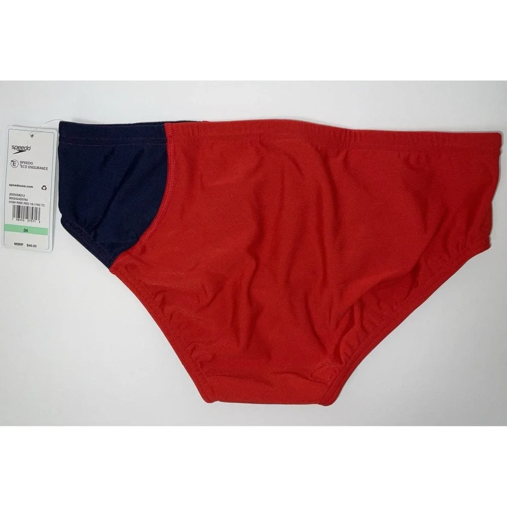 NWT Men's Speedo Vibe Collection Eco Endurance Brief Swim Trunks High Rsk Red 34